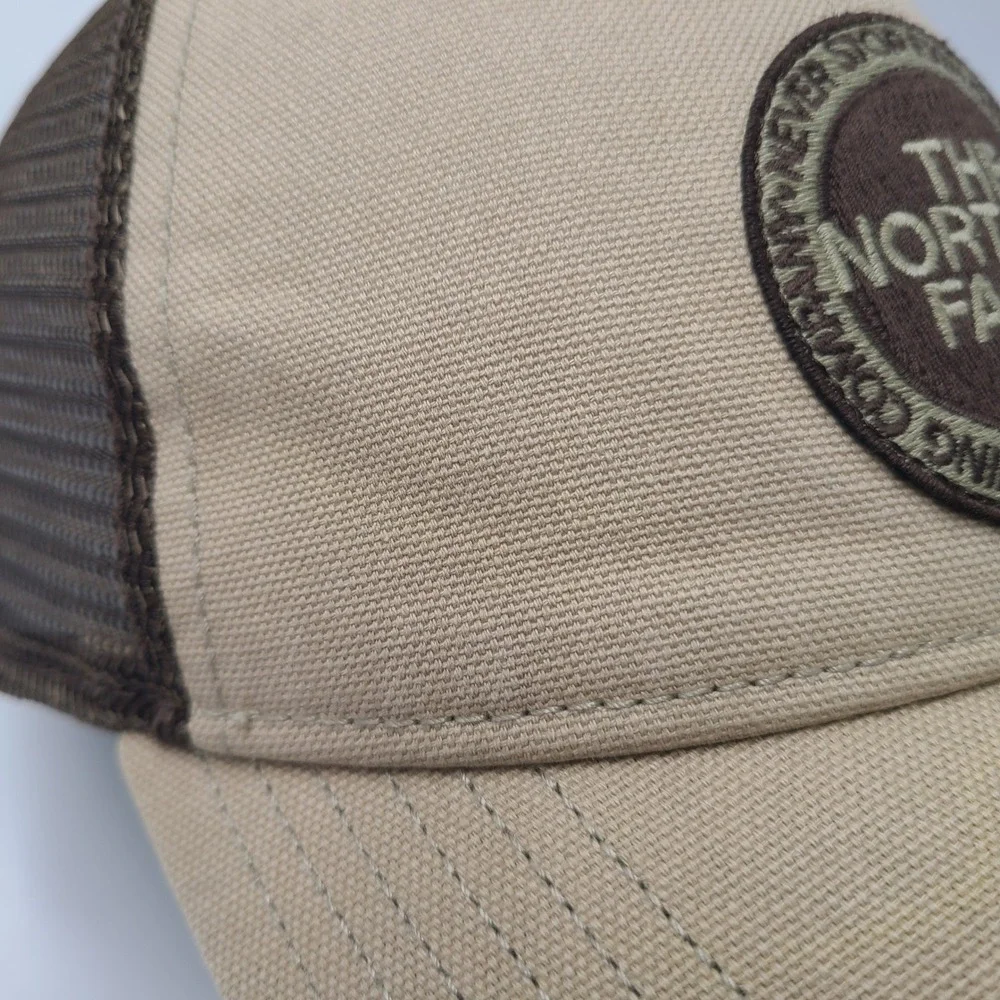 The North Face Hat Snapback Trucker Mesh Beige Brown Logo Patch Hike Outdoor Men